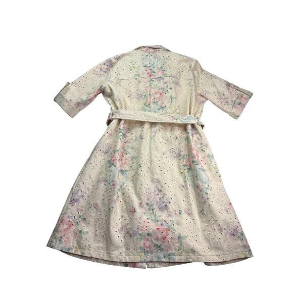 Solitaire Womens Denim Floral Eyelet Shirt Dress With Belt M Button Front Pastel - Picture 5 of 9